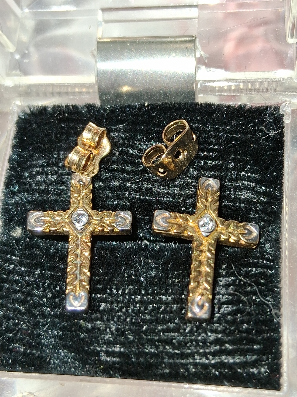 14k Over 925 Cross Stud Earrings with Clear Stone Diamond Jordan Mom